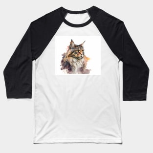 Maine Coon Cat Watercolour Painting Baseball T-Shirt